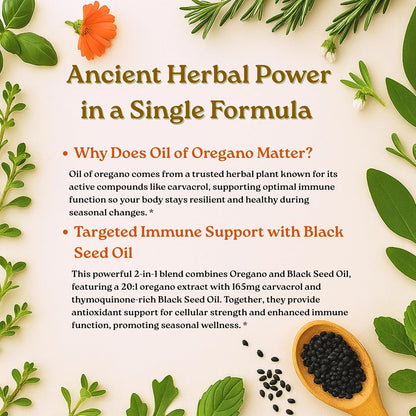 Micro Ingredients Oil of Oregano Softgels, 300 Count | 2 in 1 Formulated with Black Seed Oil, 4X Strength Carvacrol & Thymoquinone | Plant Based, Non-GMO, & Immune Support